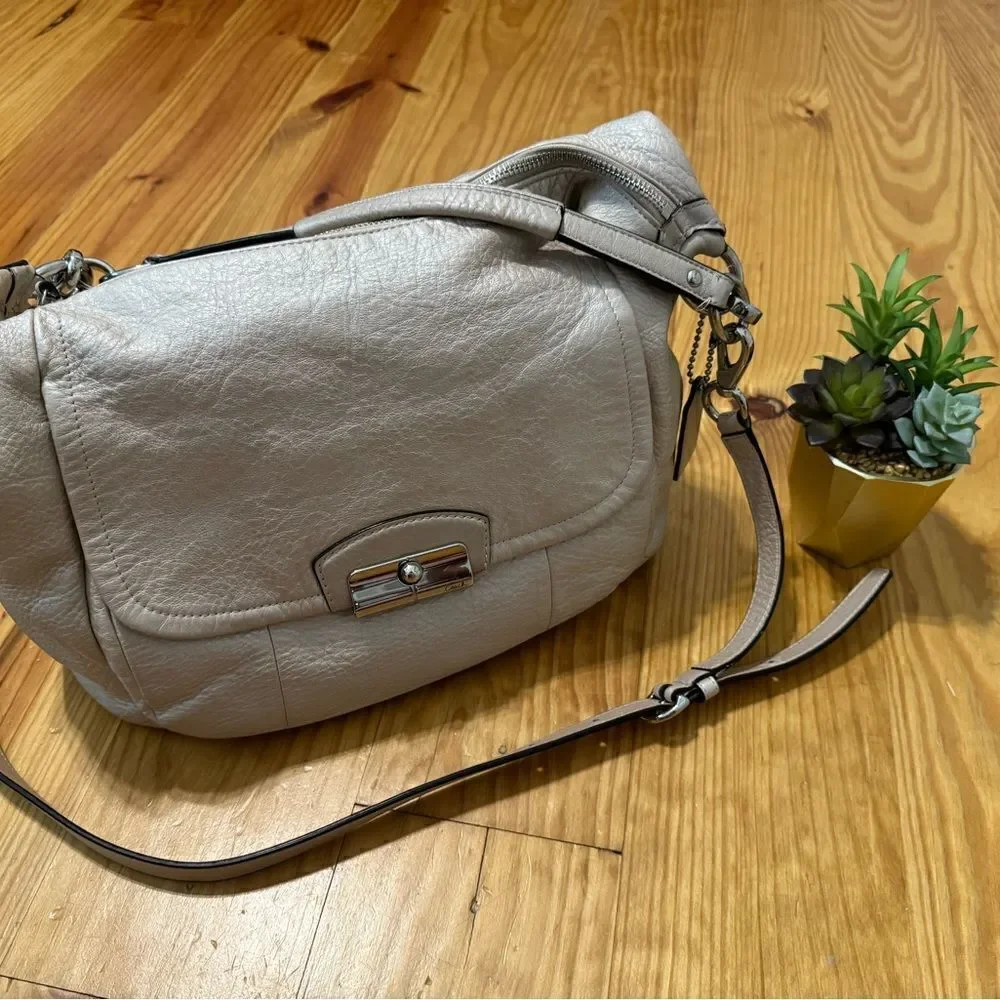 Coach Kristin Leather Large Hobo F22309 Champagne Silver Shoulder Handbag Purse
